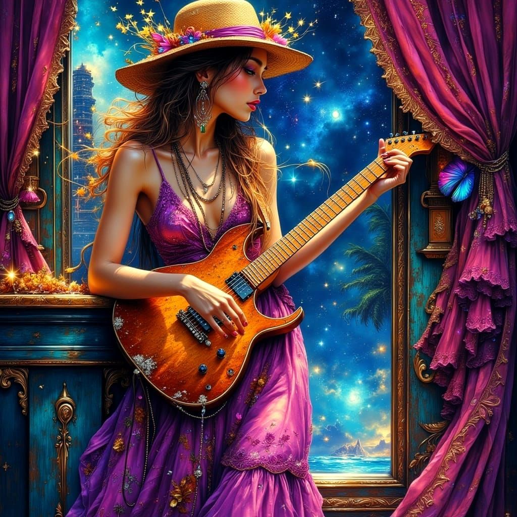 Bohemian Starry Night in Vibrant Digital Drawing