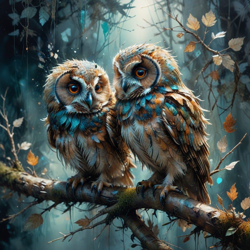 Whispers of Winter: Stylised Watercolour Baby Owls in Delica...