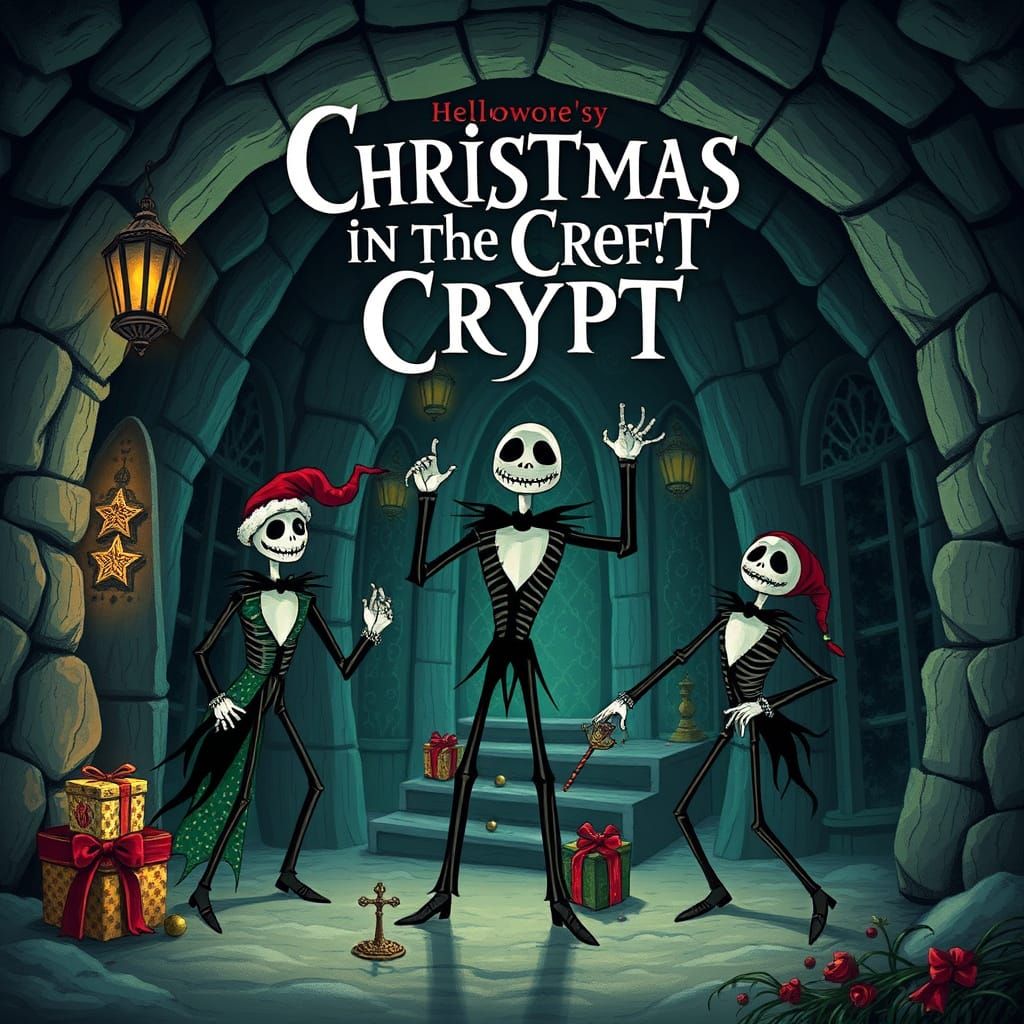 Spooky Skeletons Celebrate Christmas in Crypt