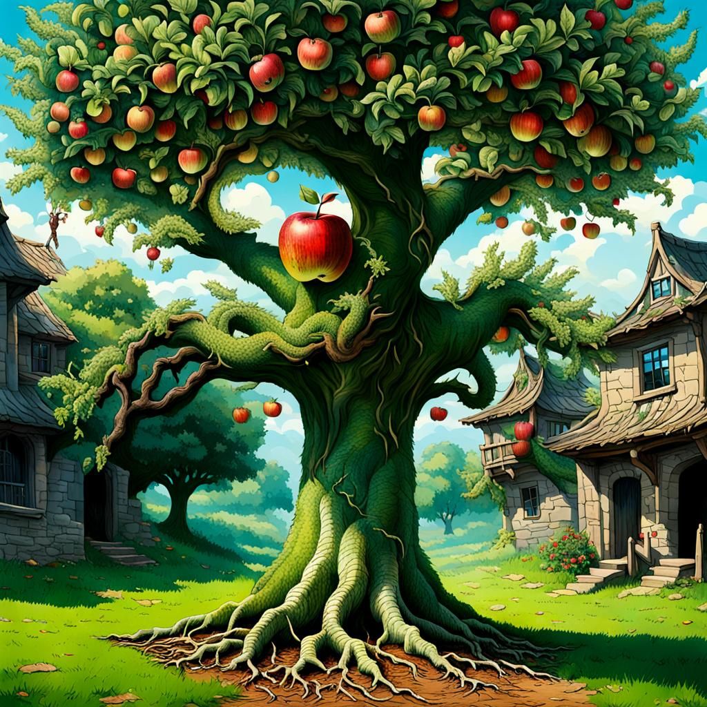 Dragon Lands on Upside Down Apple Tree