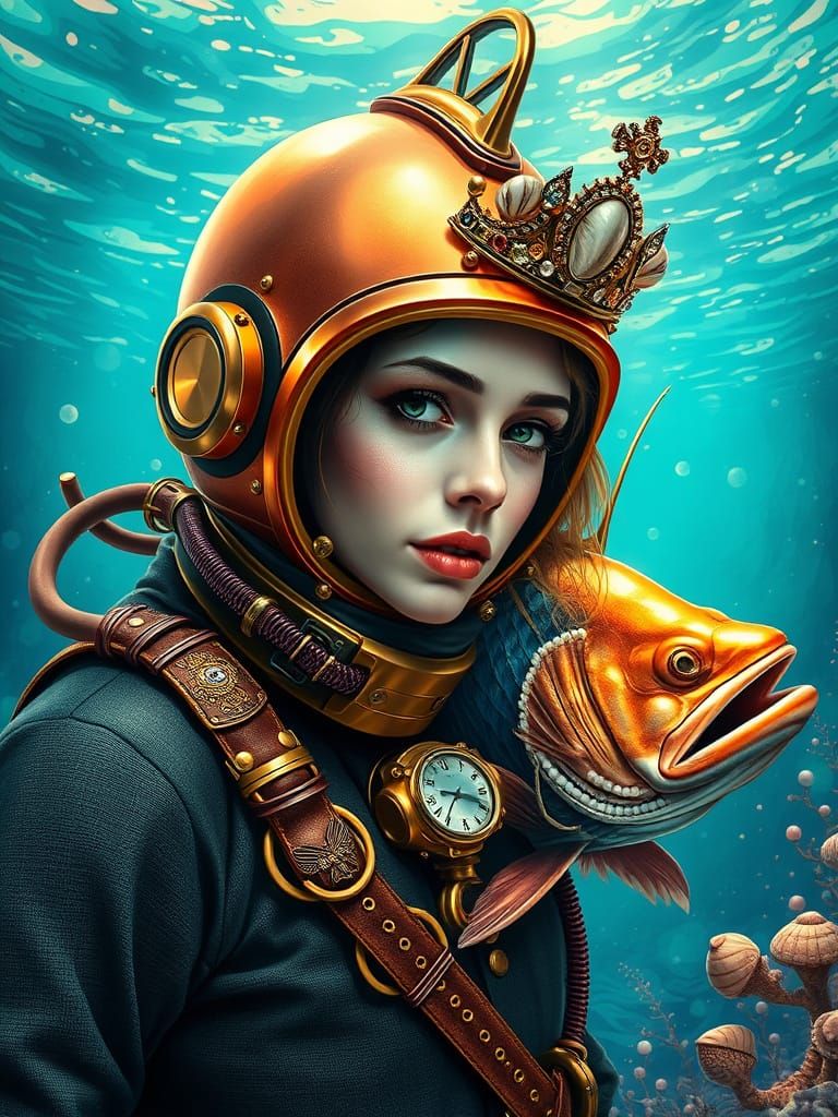 Steampunk Diver in Vibrant Splendor