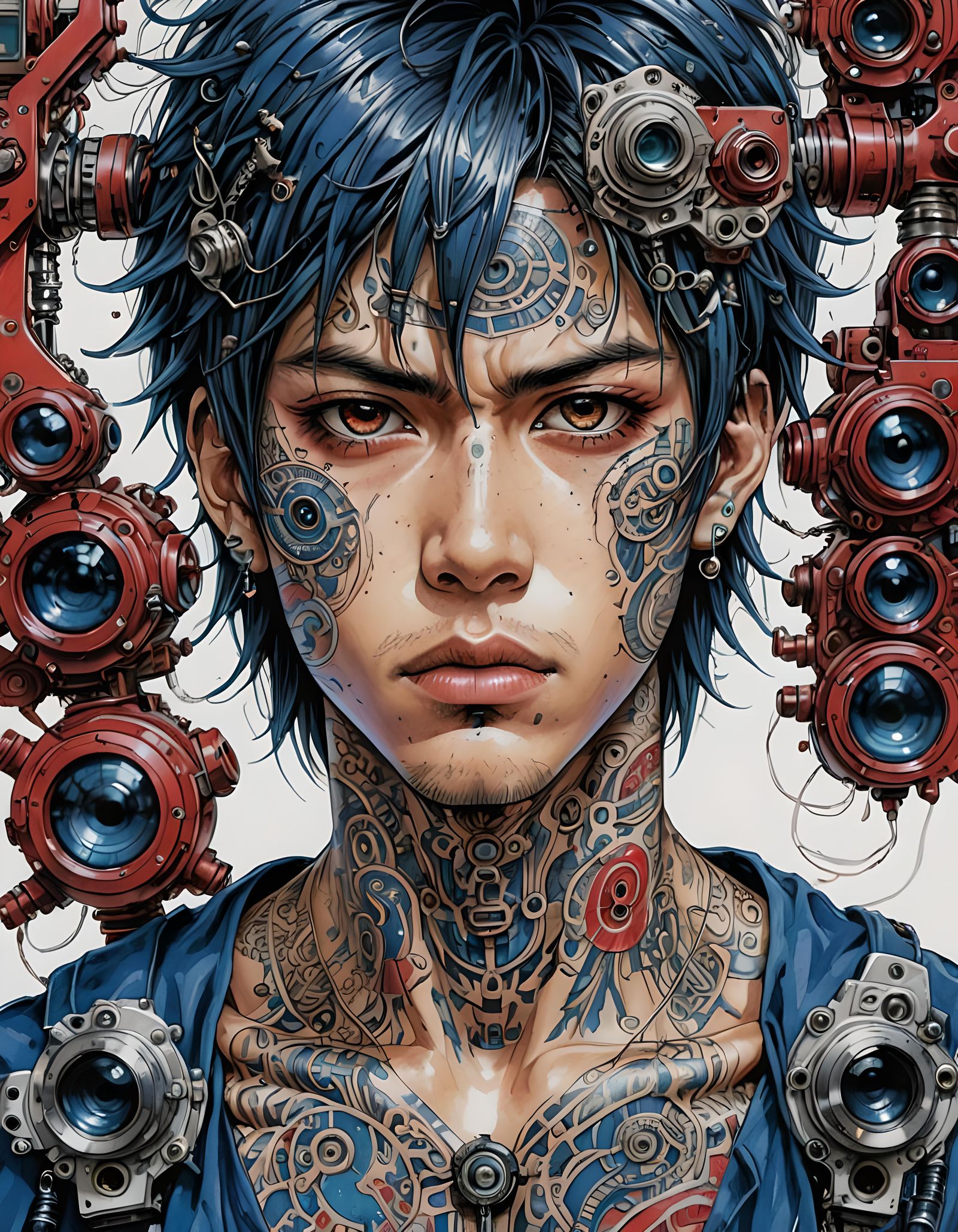 Cybernetic Thai Man with Hypnotic Eyes, Shirow-Inspired Art