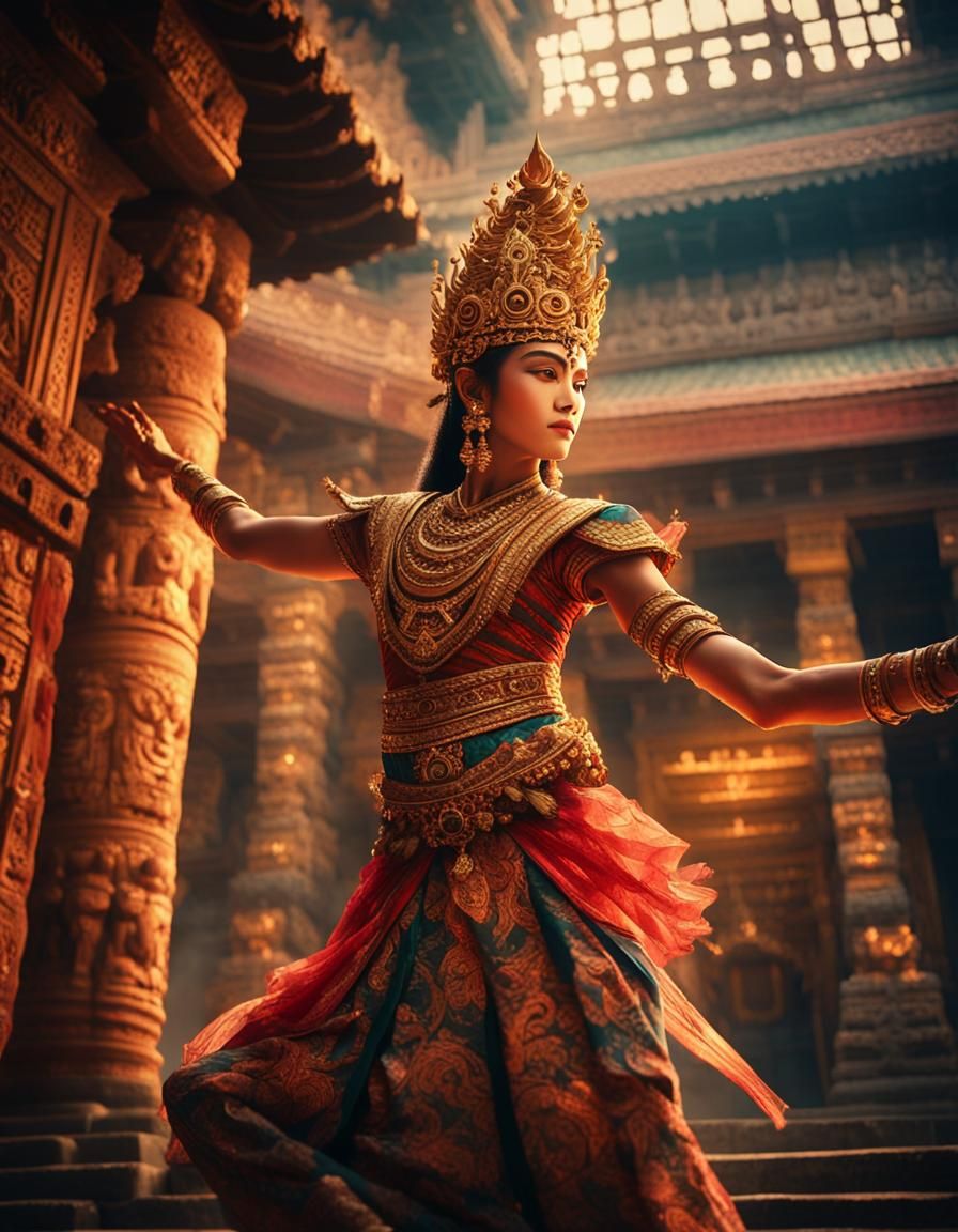 Balinese Dancer in Ornate Temple: Digital Matte Painting