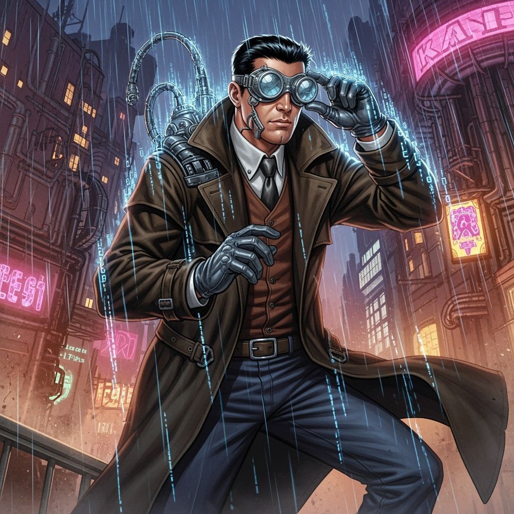 Steampunk Neo Dodging Code in Neo-Victorian City