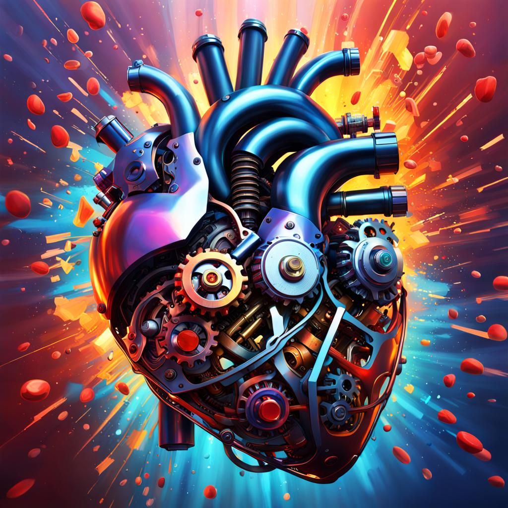 Mechanical Heart Energy Generation in Splash Art Style