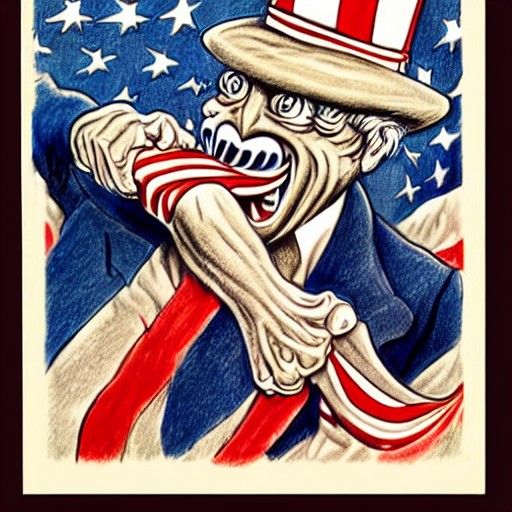 Uncle Sam Strangling Frog: 1940s Style Poster
