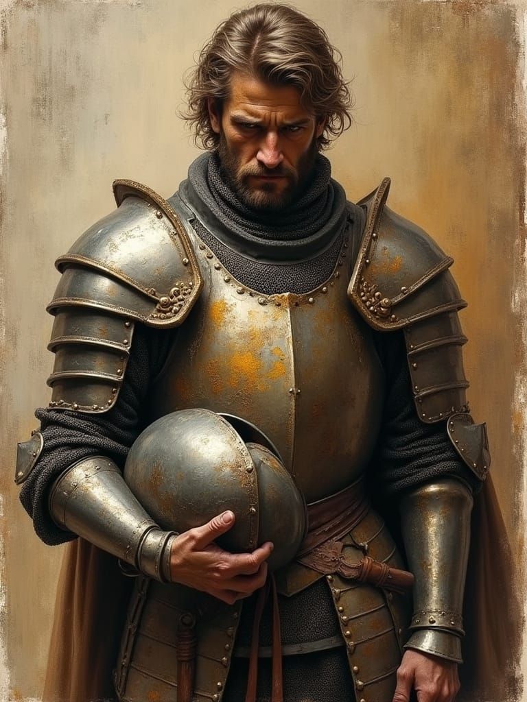 A Knight's Contemplation in the Style of Rembrandt