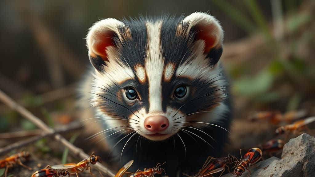 Cute Striped Polecat in Photo-Realistic Style