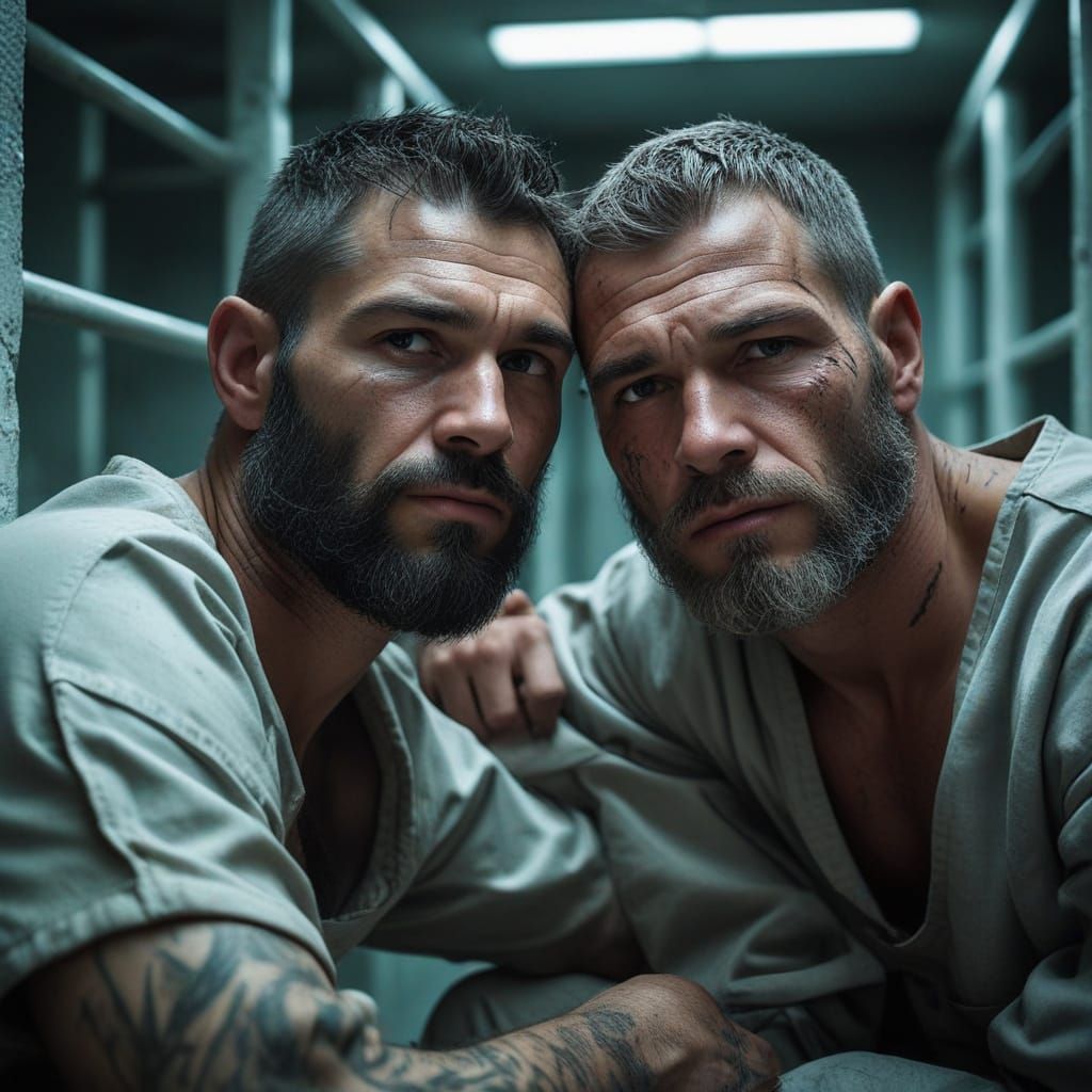 Two Prison Inmates Share a Moment of Camaraderie in a Limina...