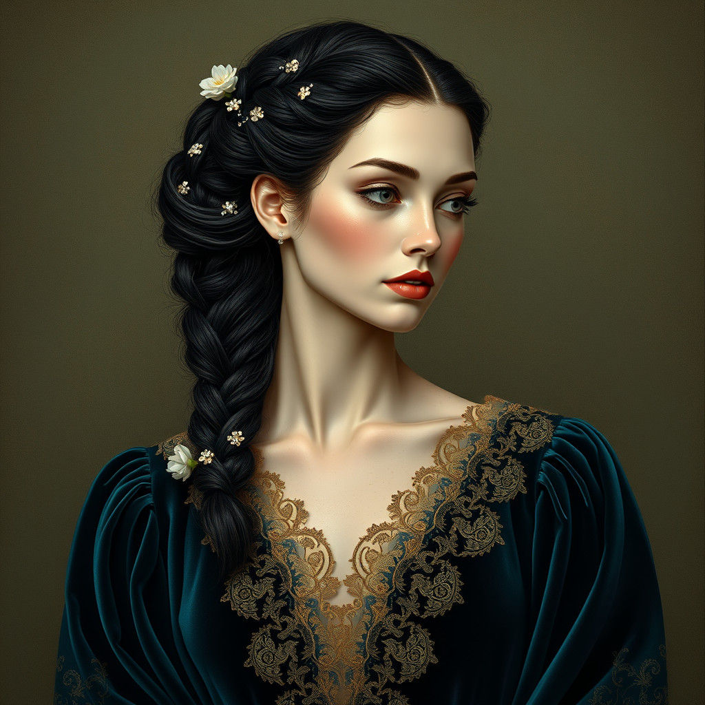Regal Woman with Bud Braid in Opulent Gown