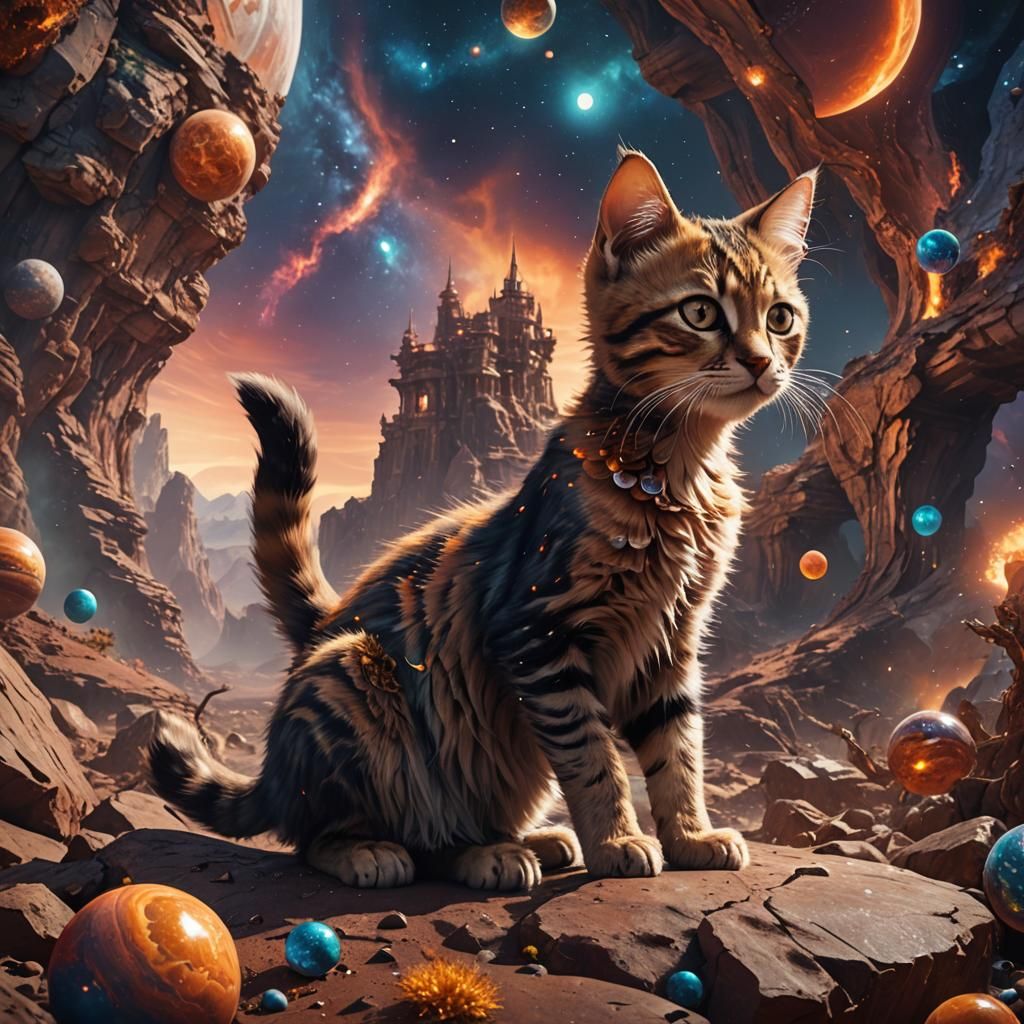 Kitten in Jupiter Emanations: Detailed Fantasy Art