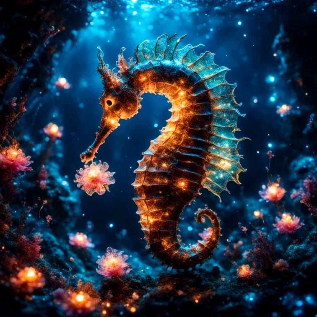 Bioluminescent Seahorse in Sunken Ship Paradise