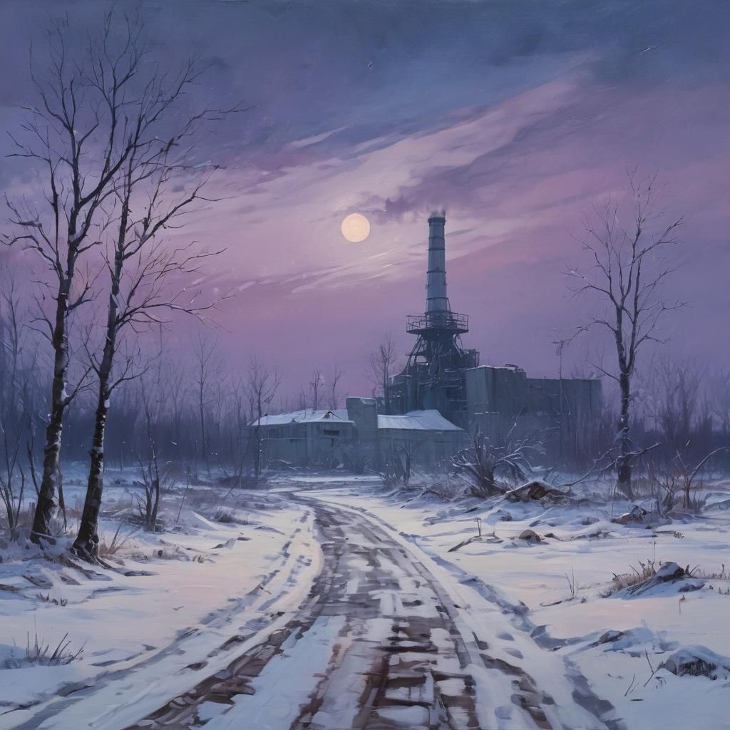 Ethereal Nocturnal Chernobyl Landscape in Gouache Style