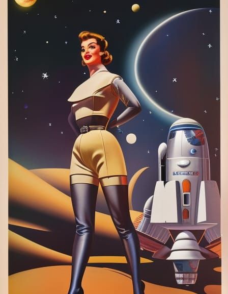 Retro Sci-Fi Space Girl in Spacesuit