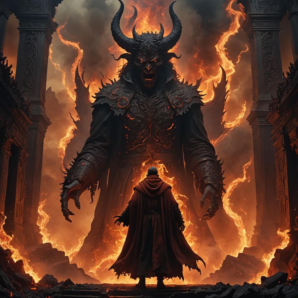 Man at Hell's Gate in Cinematic Style