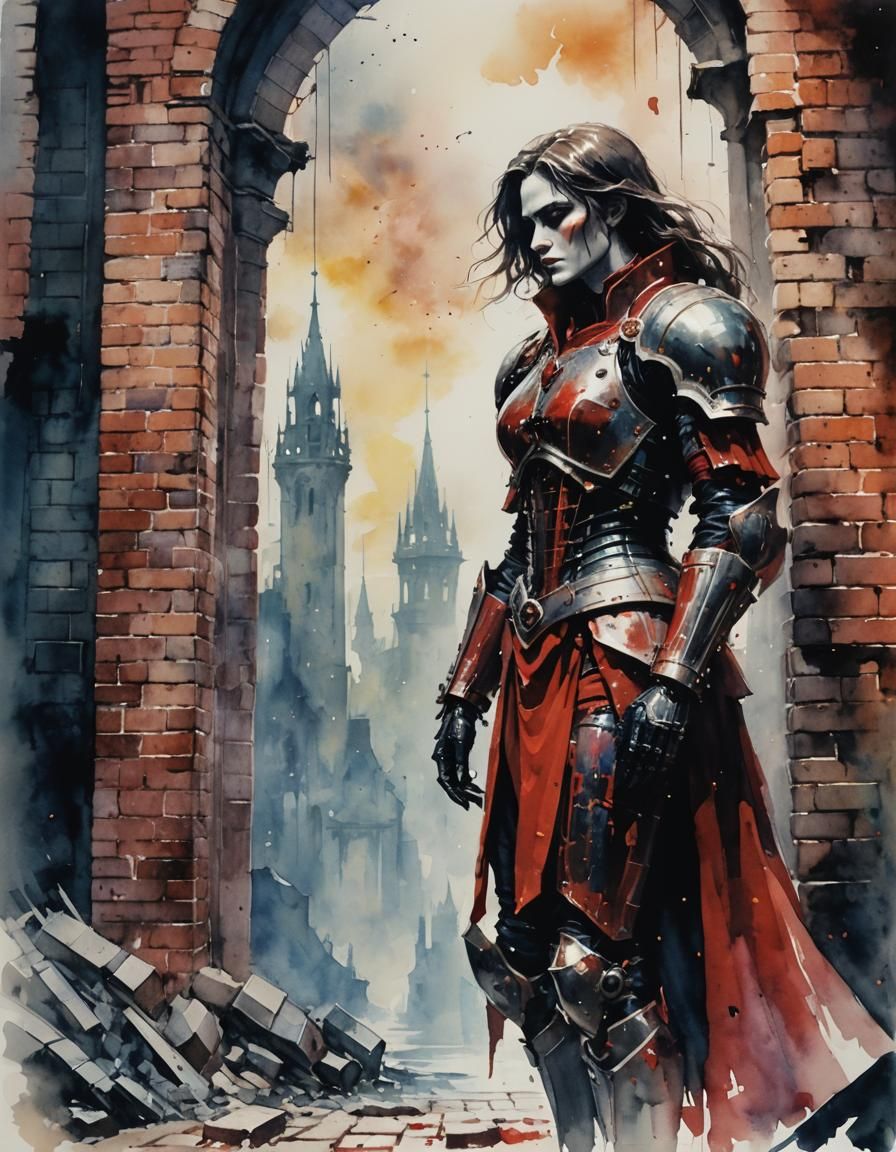Vampire in Armor: Impressionist Watercolor Illustration