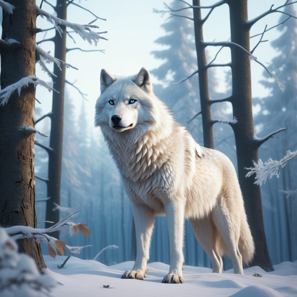 Ethereal Winter Wolf in Snowy Forest