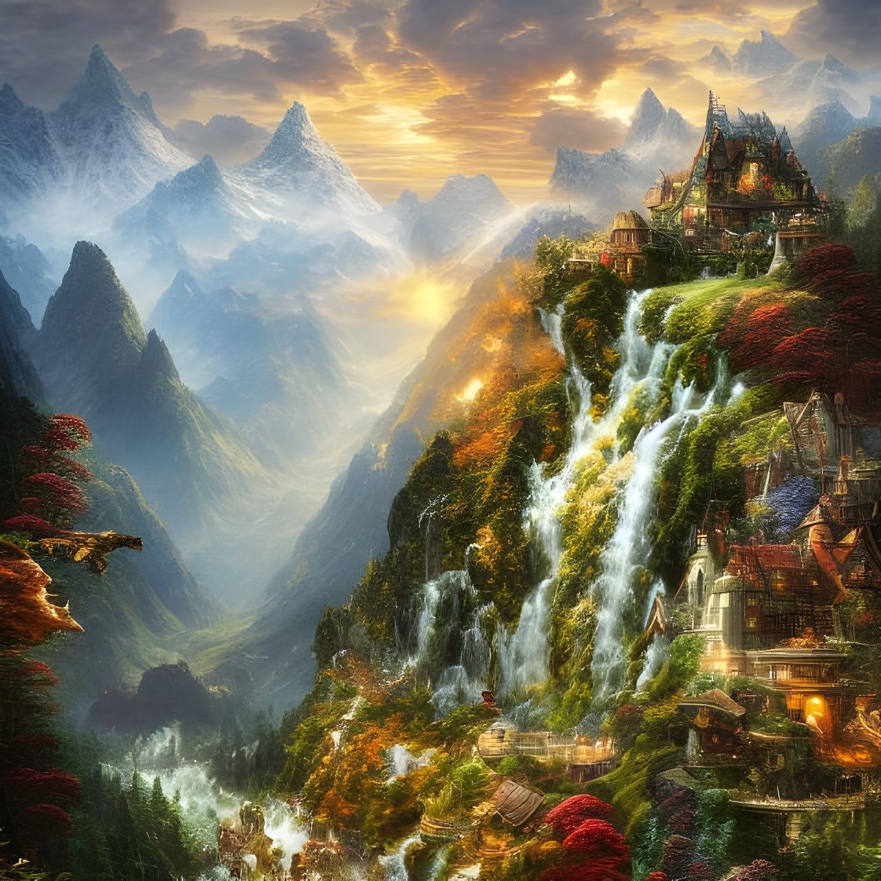 Bountiful Mountain Landscape in Maximalist Style