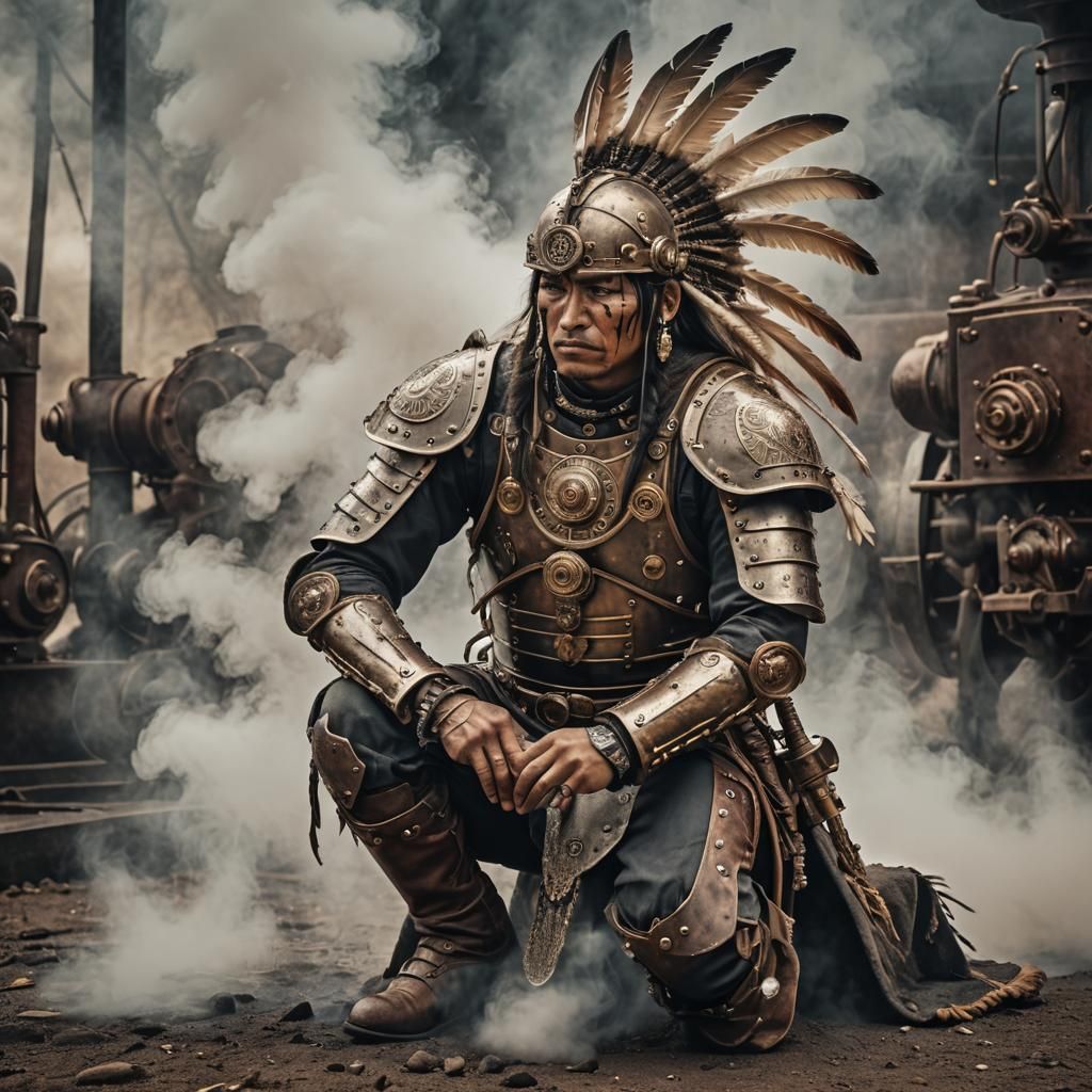 Steampunk Native American Warrior in Battle Armor