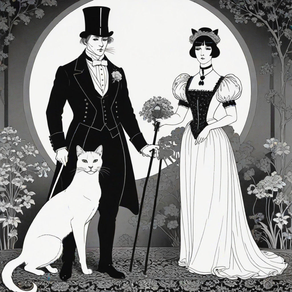 Edwardian Era Gentleman Cat with Elegant Feline Companion