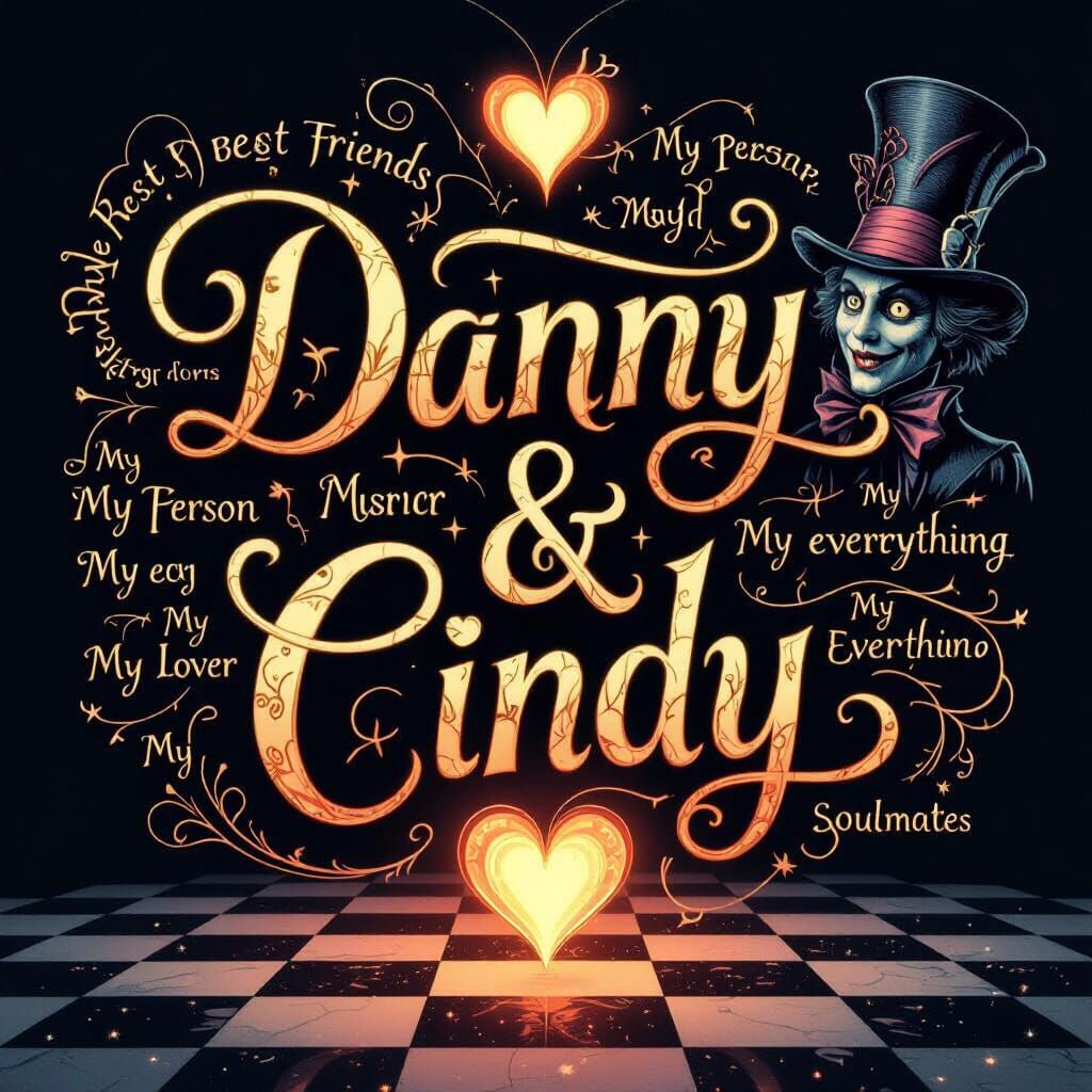 Intertwined Names Typography Art in Giger and Wonderland Sty...