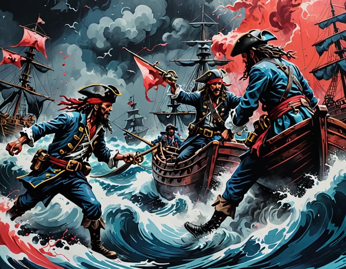 Pirate Battle in Gritty Urban Pop Art Style