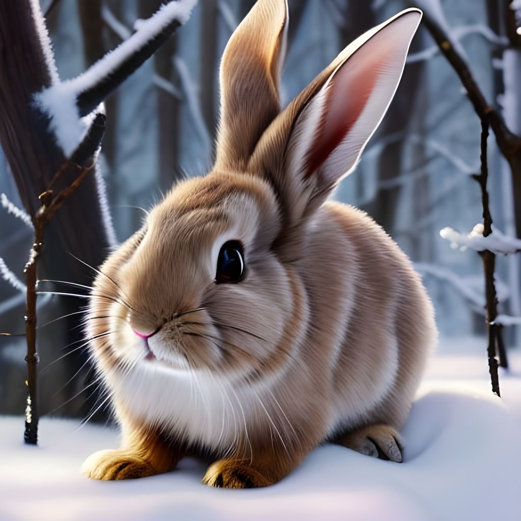 Rabbit Sipping Tea in Winter Garden, Cel-Shaded Art