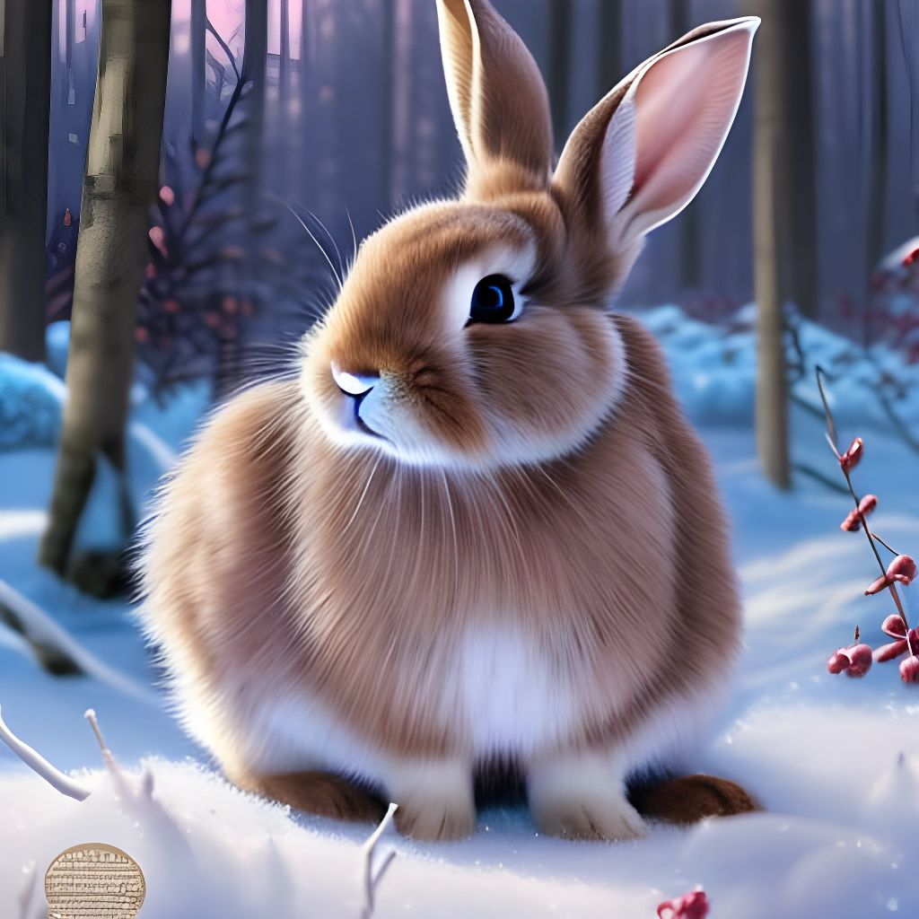 Rabbit Sipping Tea in Winter Garden, Cel-Shaded