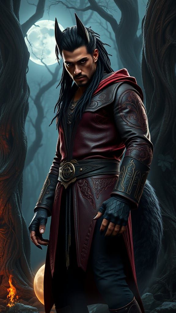 Mystical Man-Beast Wiccan Priest in Ancient Forest