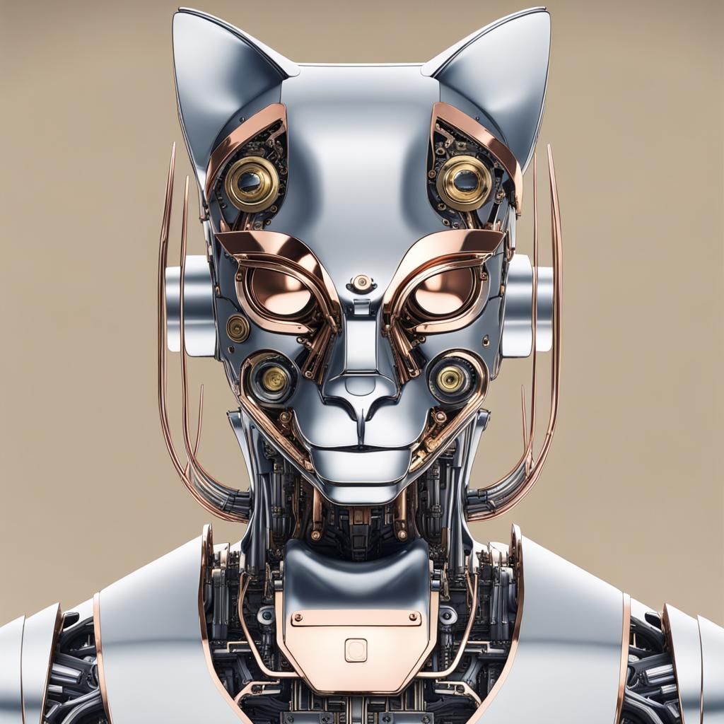 Steampunk Robot Cat-Man with Visible Robotics