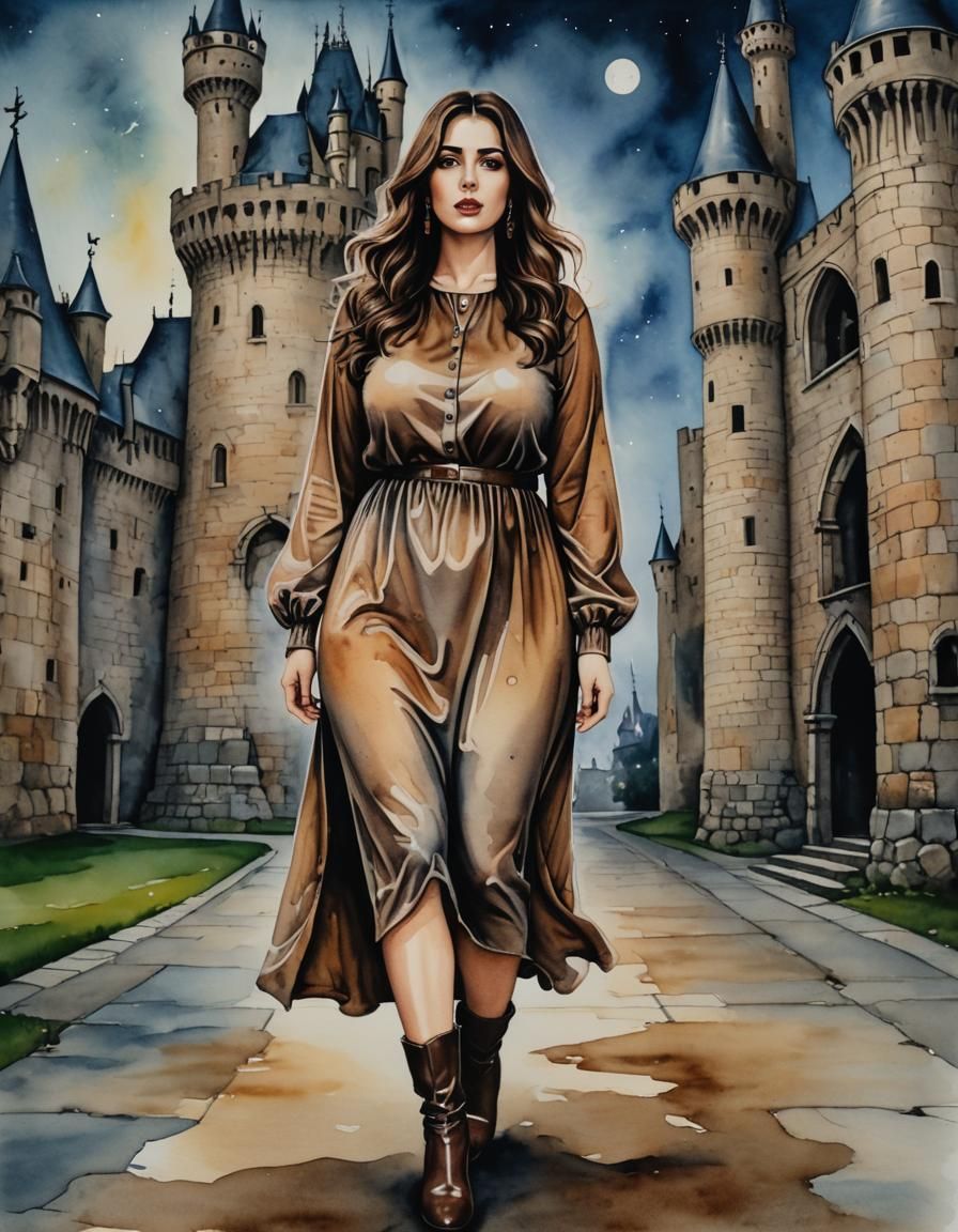 Surreal Watercolor Portrait of a Scared Woman