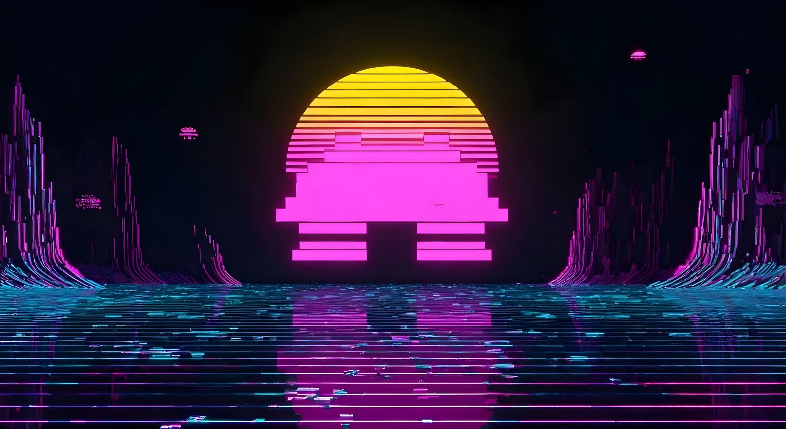 Glitched Space Invaders in 8-bit Style