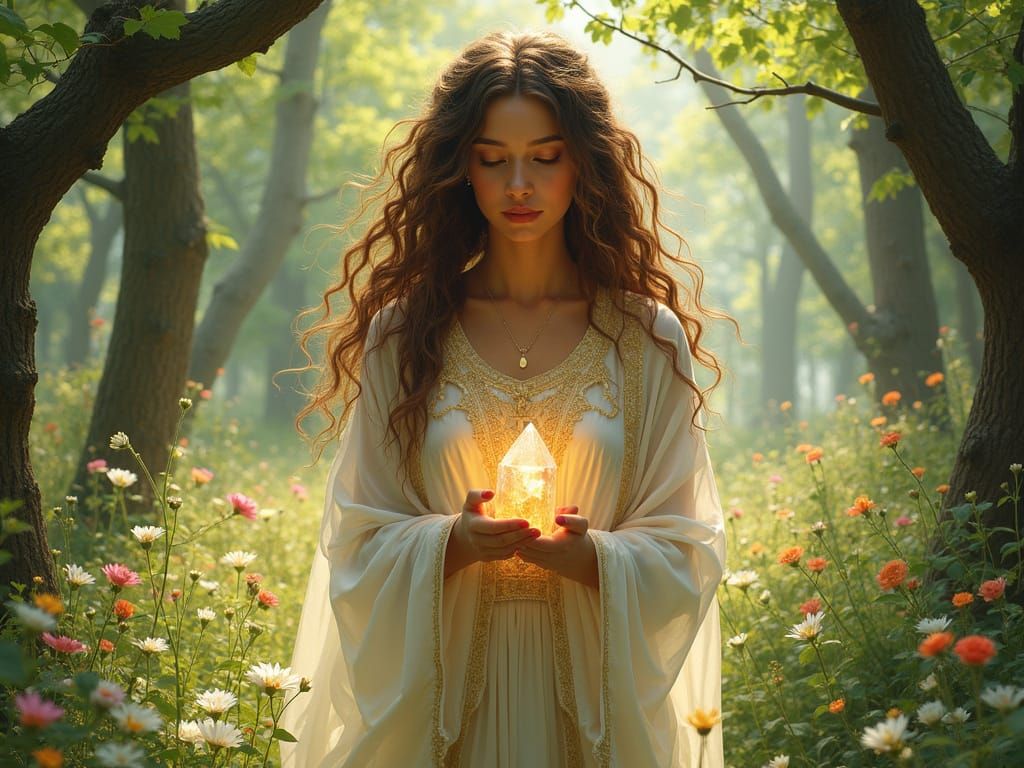 Spirit of Healing Goddess in Whimsical Garden