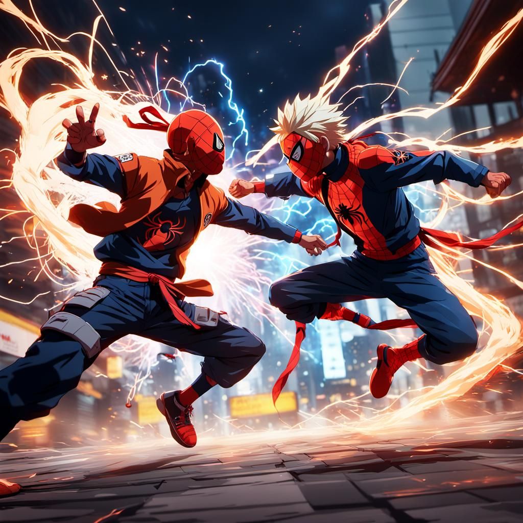 Anime Fight Scene: Naruto and Spiderman Clash