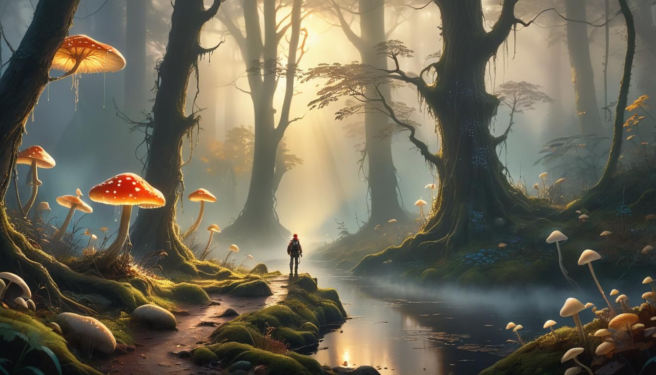 Ethereal Fantasy Landscape with Golden Light