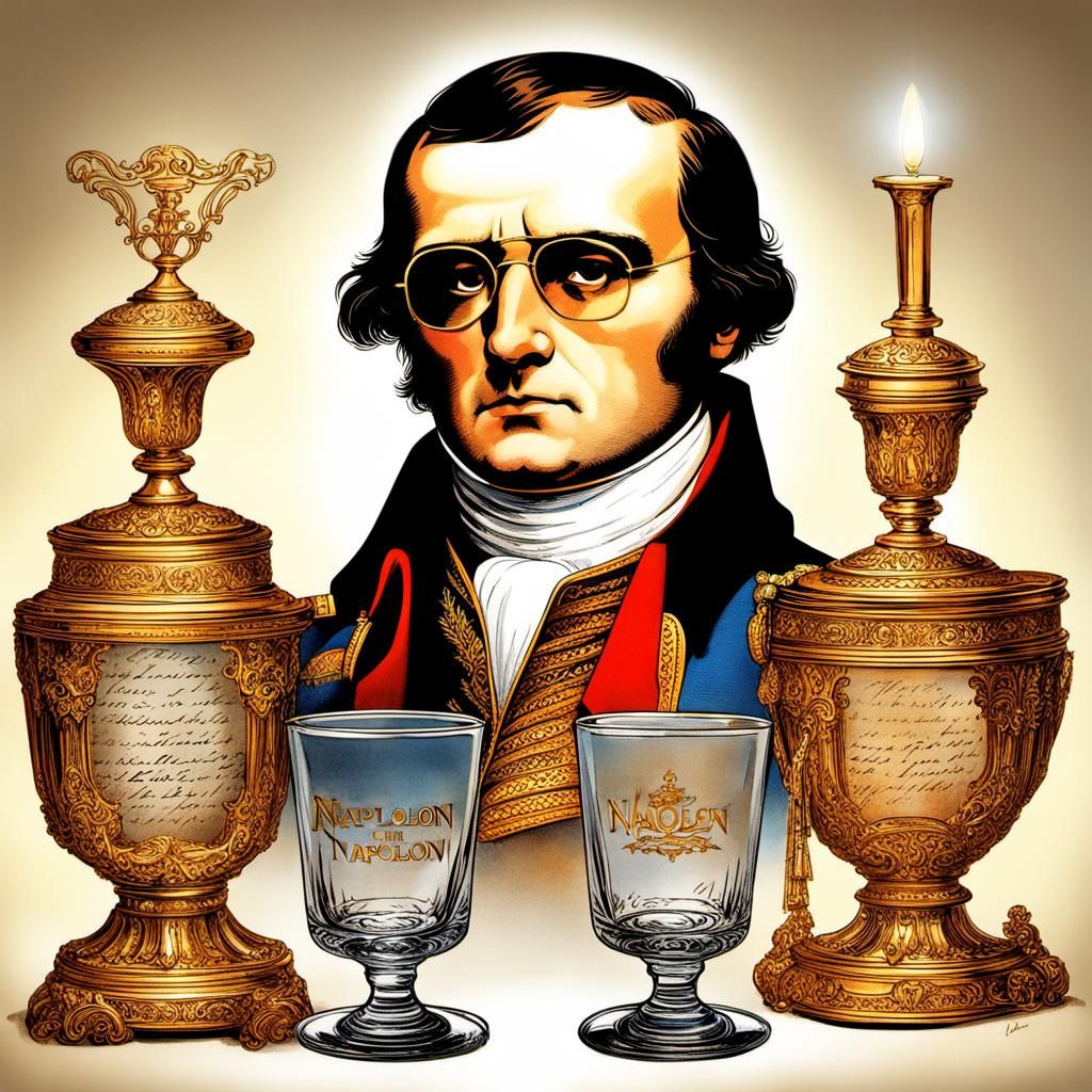Napoleon with Golden Lettered Crystal Glasses