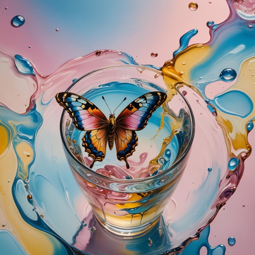 Surreal Butterfly Over Melting Glass in Dali Style
