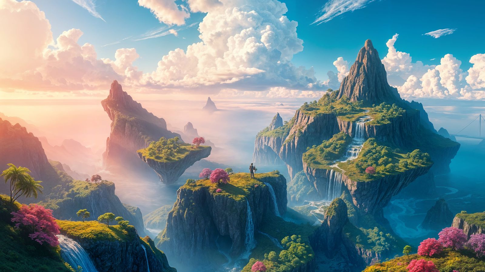 Surreal Sky Islands in Vibrant Digital Art
