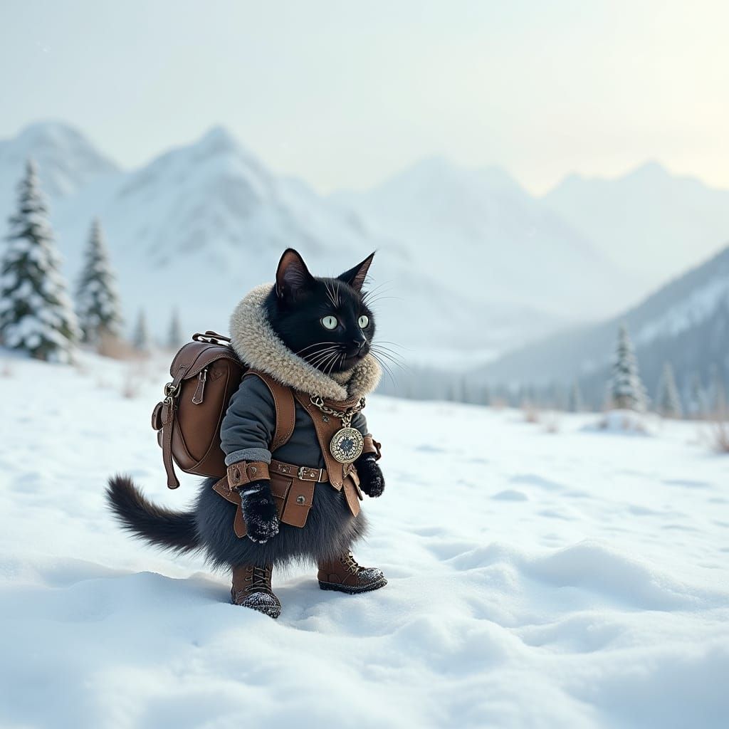 Adventurous Cat Stands Resolute in Antarctic Wilderness
