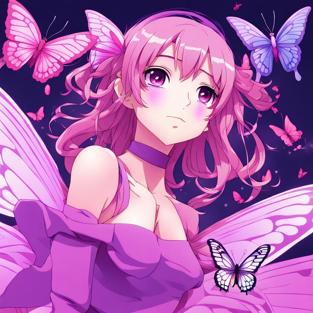 Pink and Purple Butterfly-Winged Vibrava in Anime Style