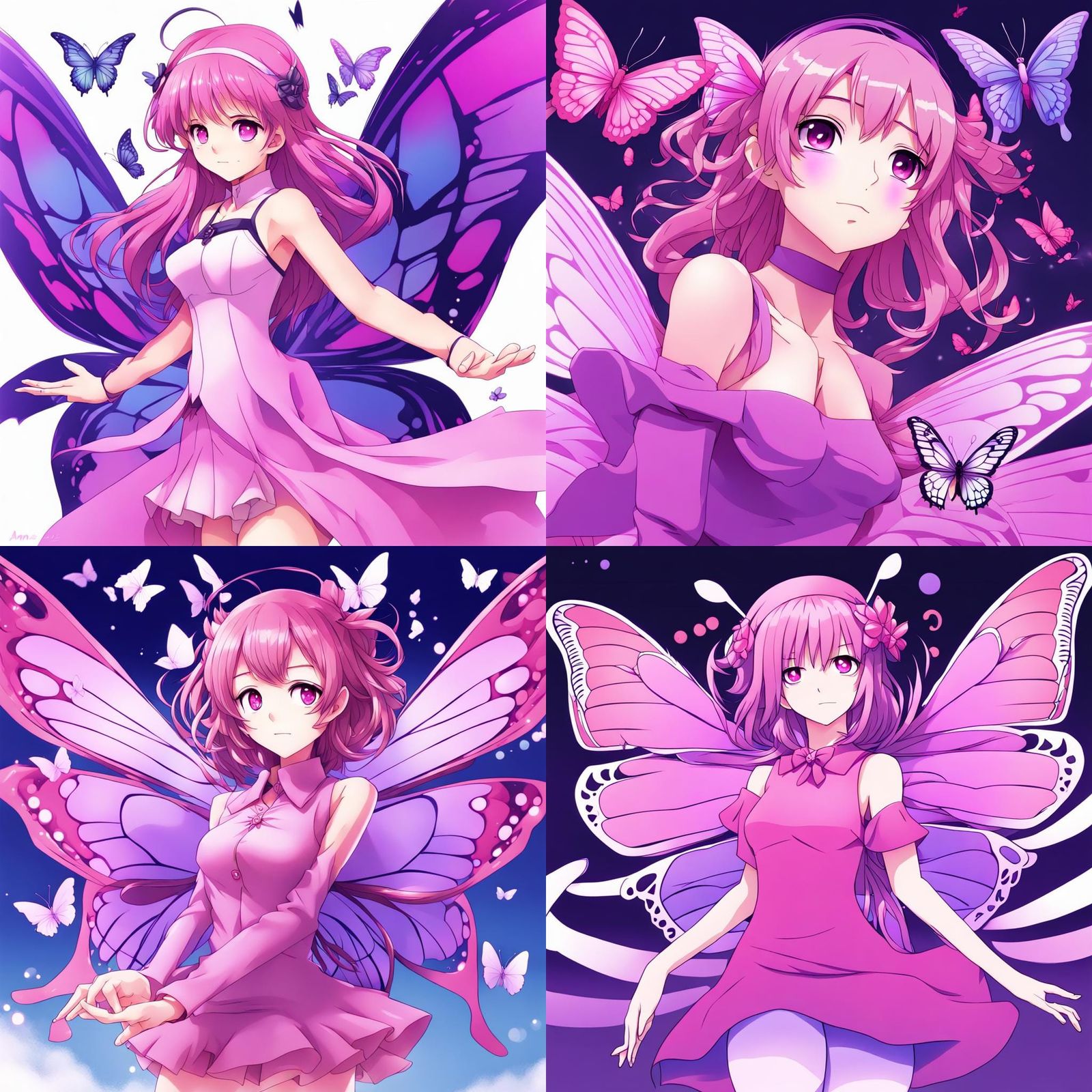 Pink and Purple Butterfly-Winged Vibrava in Anime Style