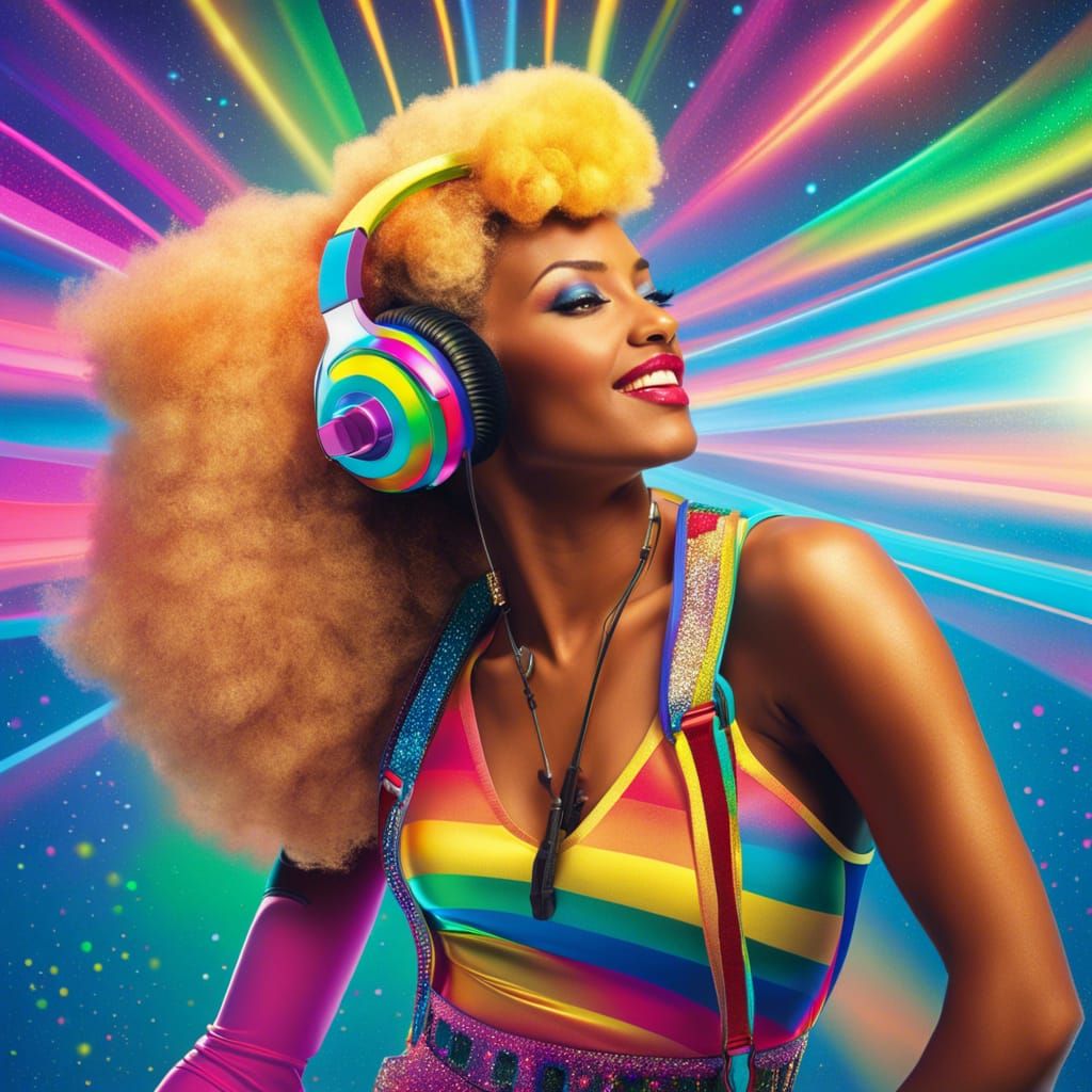 Retro 80s Couple in Rainbow Jumpsuits