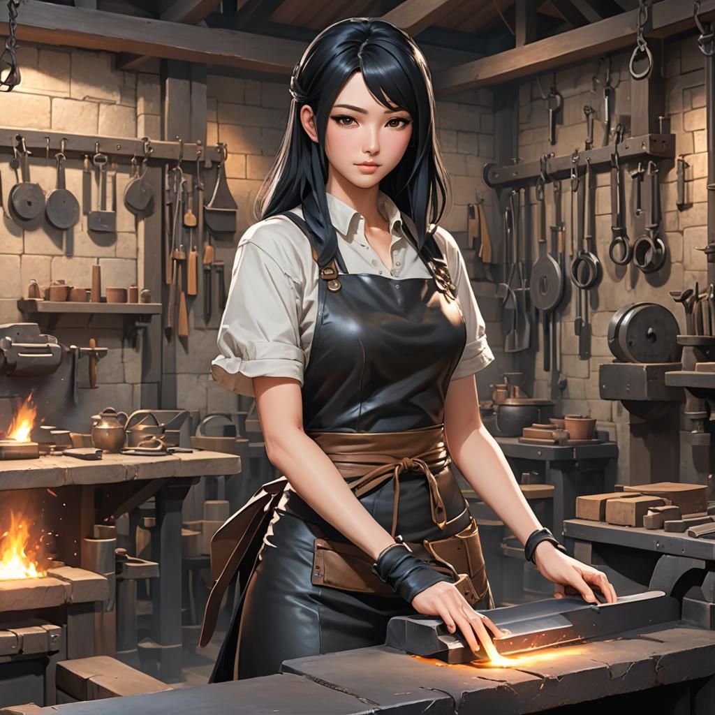 Anime Blacksmith at Forge in 3D Style
