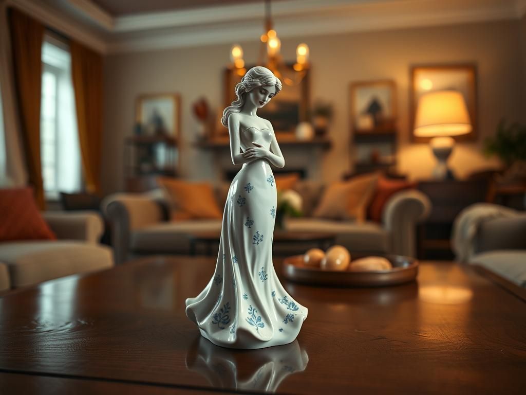 Lladro Figurine in Quaint Living Room, Cinematic Style
