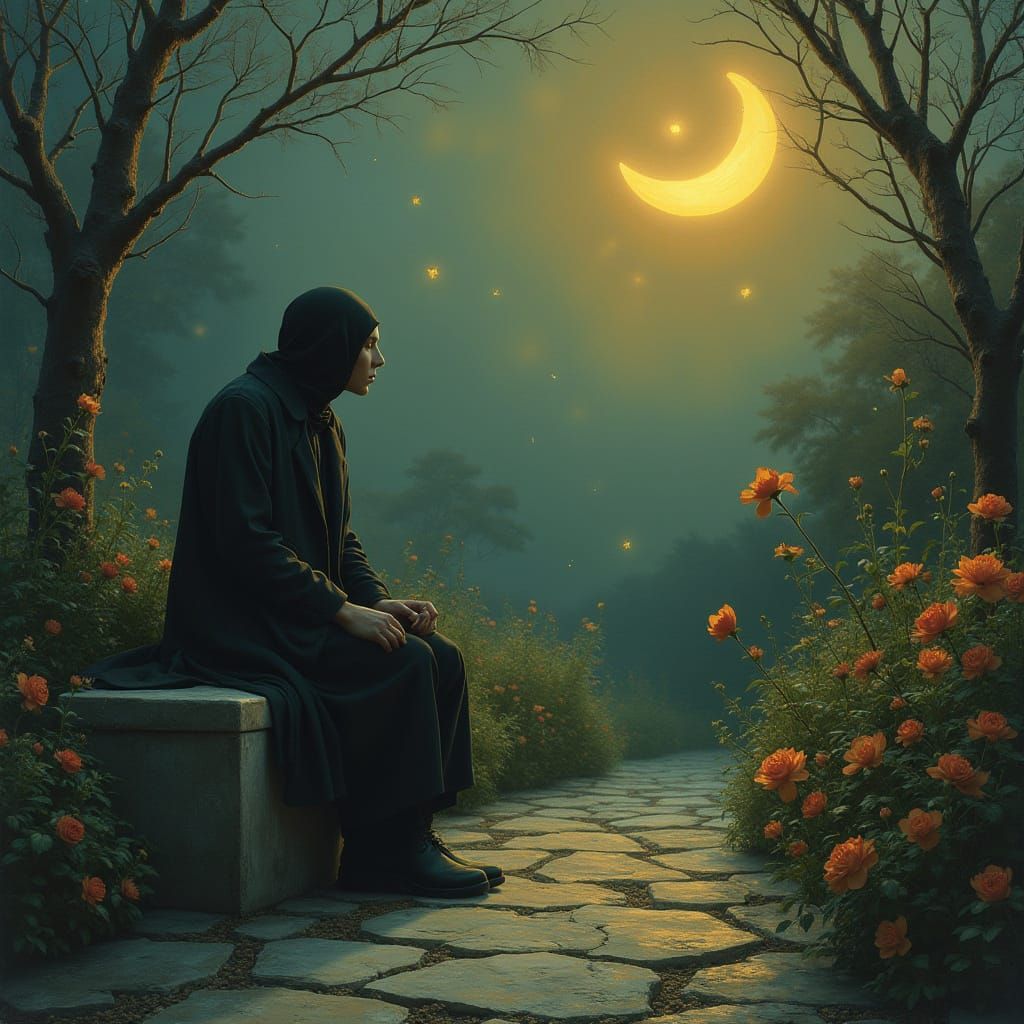 A Philosopher in a Dreamlike Garden at Twilight