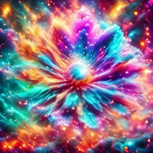 Rainbow Flower in Glowing Garden, Fantasy Art