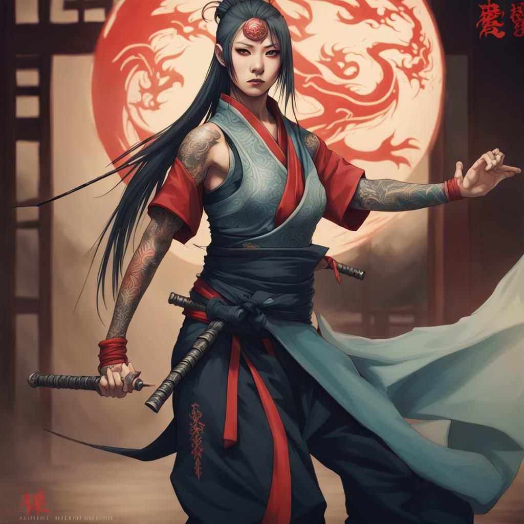 Rokugan Ninja Dancing with Blades in Fantasy Setting