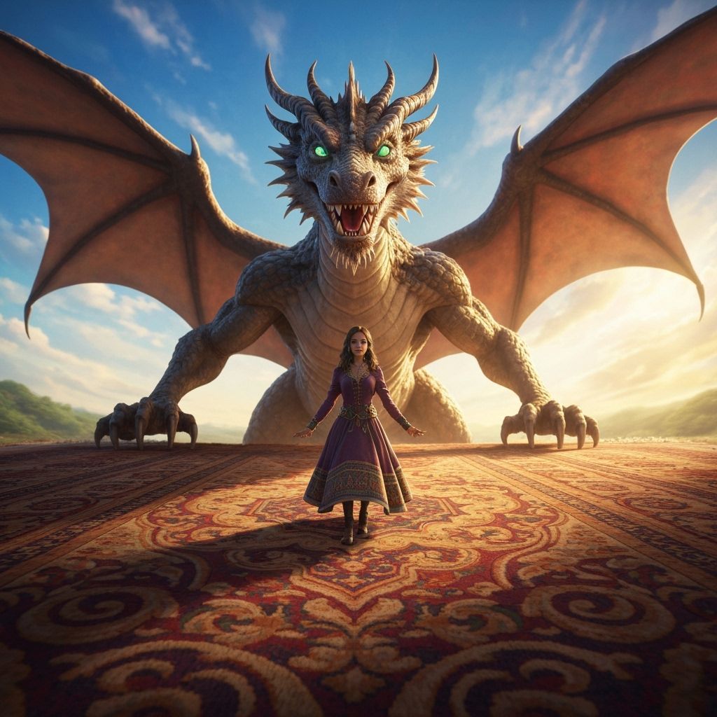 Komodo Dragon on Magic Carpet in Matte Painting Style