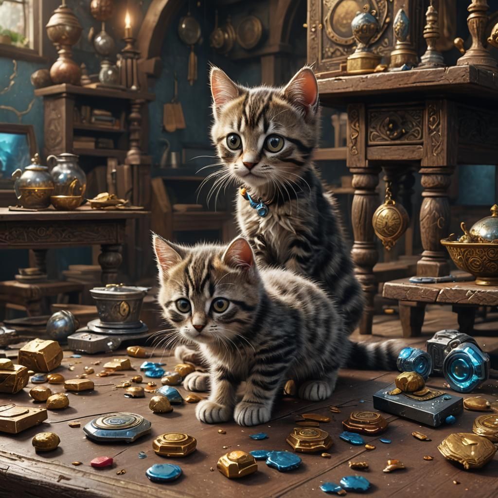 Kitten's Computer Mishap: Detailed Matte Painting