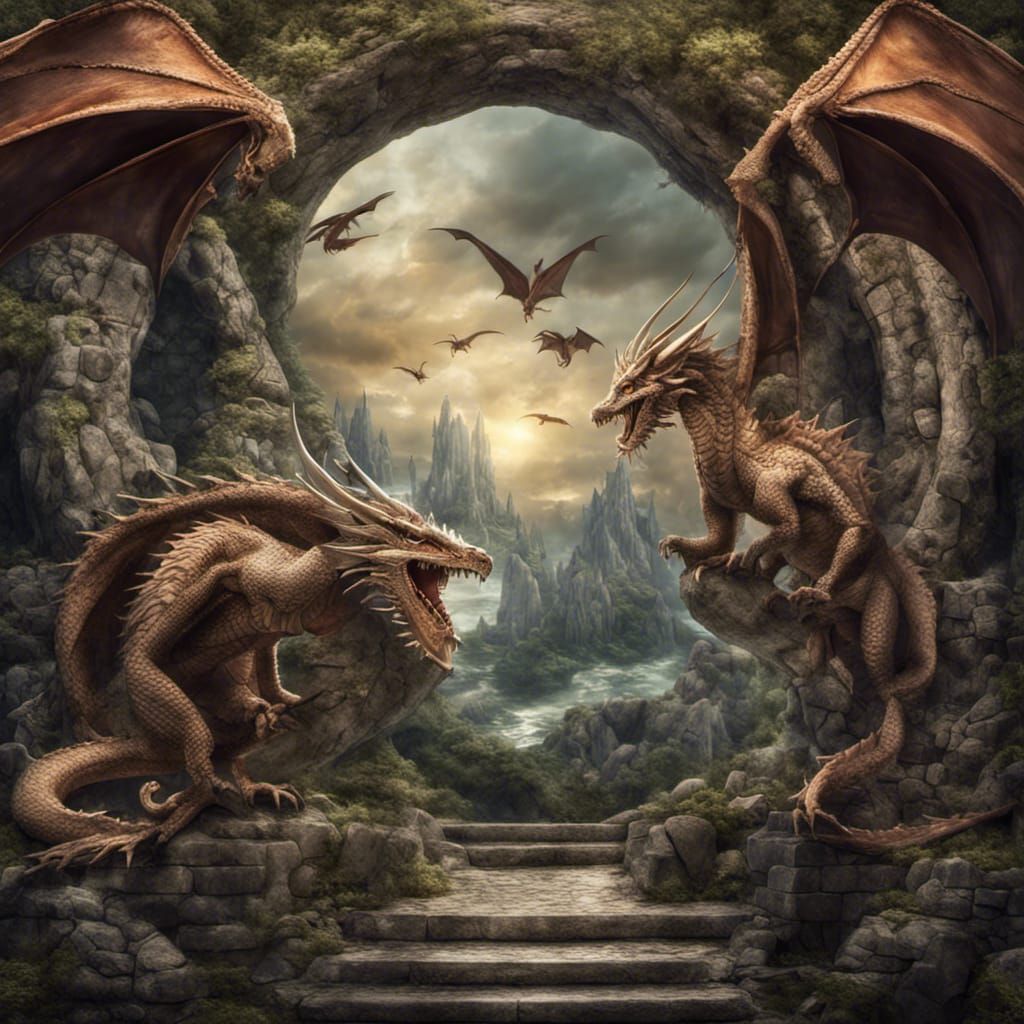 Epic Dragons Guard a Fantasy Realm